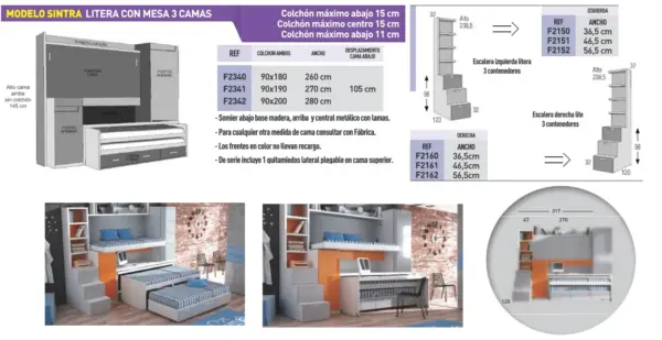 COMPOSICIÓN 54 LVM CAMA ALTA ABATIBLE+NIDO 2 CAMAS - Imagen 2