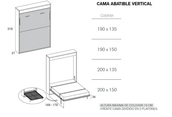 CAMA ABATIBLE VERTICAL MATRIMONIO 135 - Imagen 3