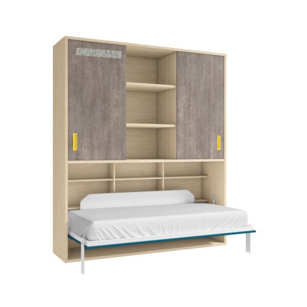 CAMA ABATIBLE HORIZONTAL 90 CON 2 PUERTAS CORREDERAS Y ESTANTES AD39 - Imagen 3