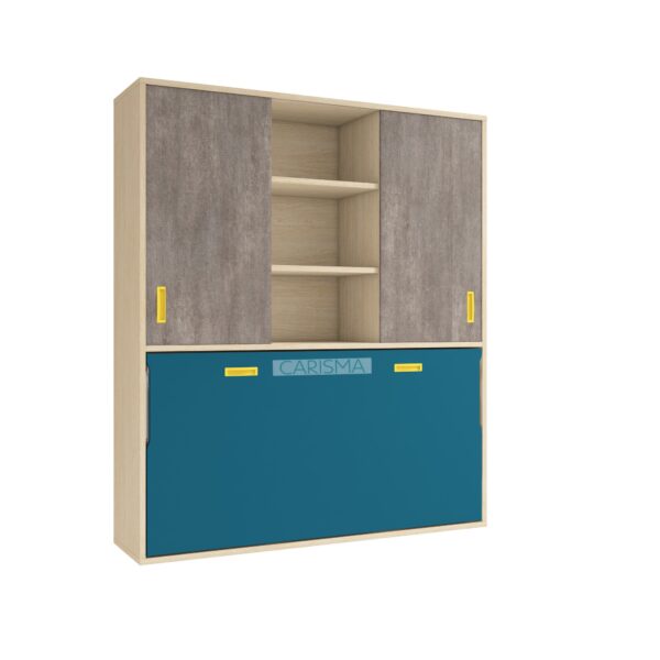CAMA ABATIBLE HORIZONTAL 90 CON 2 PUERTAS CORREDERAS Y ESTANTES AD39 - Imagen 4