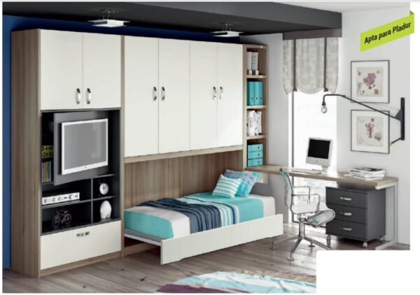 CAMA ABATIBLE HORIZONTAL G-LINE CON LIBRERÍA, SOPORTE TV Y ARMARIO LVMR PLUS 14