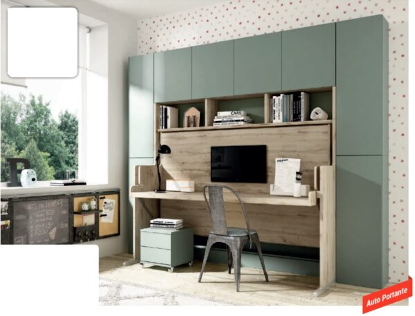 MODELO ‘KATIA’ CAMA MESA ESTUDIO CON PUENTE 4 PUERTAS Y LIBRERÍA LVMR 48