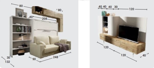 CAMA ABATIBLE HORIZONTAL CON SOFÁ LVMR PLUS 3 - Imagen 2