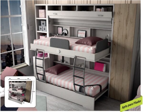 LITERA ABATIBLE HORIZONTAL CON ESCRITORIO LVMR PLUS 4