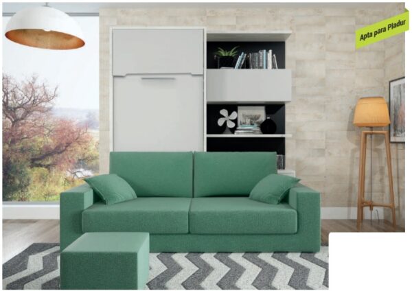 LITERA ABATIBLE VERTICAL 90X190 CON SOFÁ Y ARCÓN LIBRERÍA LVMR PLUS 8