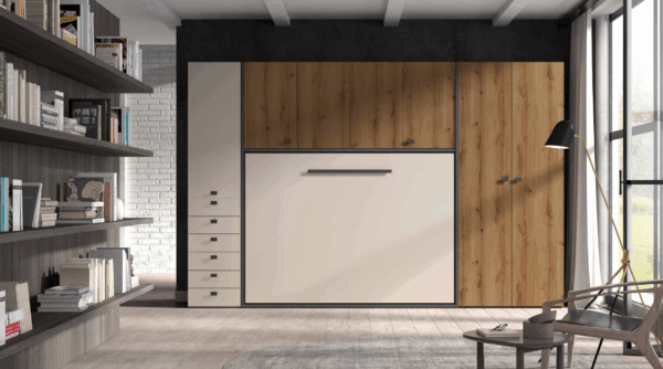 CAMA ABATIBLE 150X190 CON ARMARIO PUERTAS PLEGABLES TOKIO 01