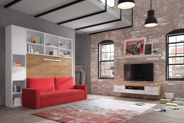 CAMA ABATIBLE HORIZONTAL 150 X 190 CON SOFA Y LIBRERIA TOKIO 08