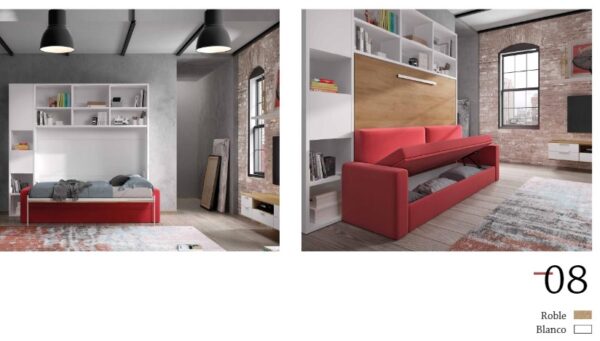 CAMA ABATIBLE HORIZONTAL 150 X 190 CON SOFA Y LIBRERIA TOKIO 08 - Imagen 2