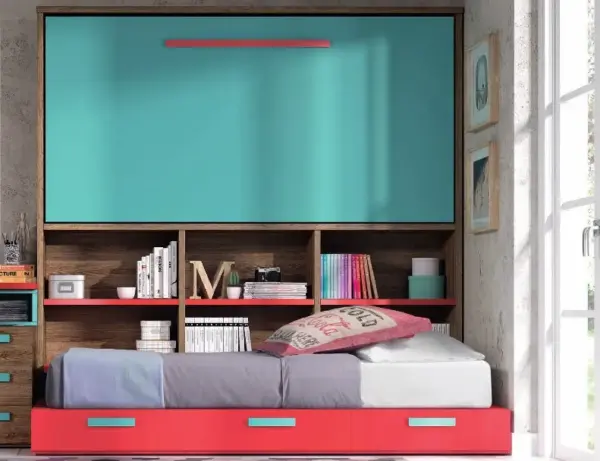 Cama abatible con librería y cama inferior