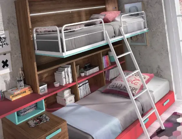 Cama abatible con librería y cama inferior - Imagen 2