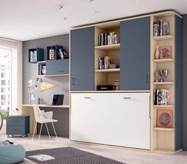CAMA ABATIBLE HORIZONTAL 90 CON 2 PUERTAS CORREDERAS Y ESTANTES AD39