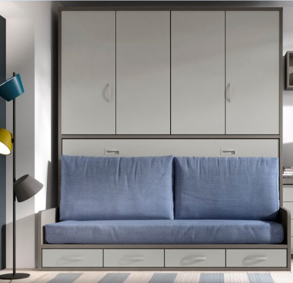 CAMA ABATIBLE CON SOFÁ Y ARMARIO SUPERIOR F604