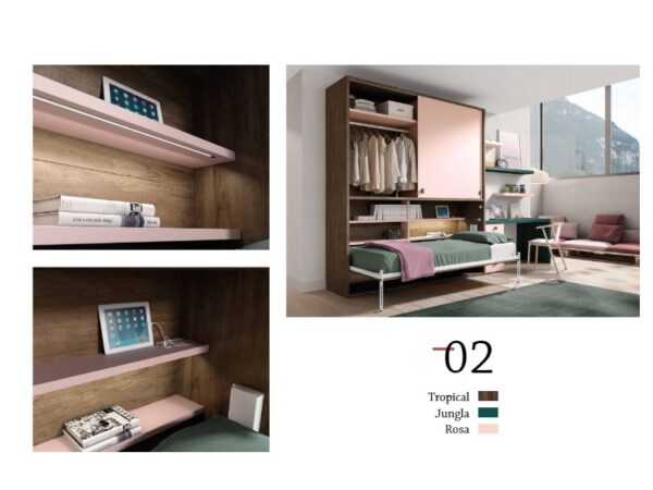 CAMA ABATIBLE HORIZONTAL CON ARMARIO PUERTAS CORREDERAS TOKIO 02 - Imagen 2