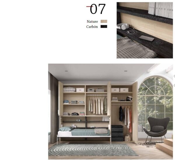 CAMA ABATIBLE HORIZONTAL 90X190 CON ARMARIO PUERTAS PLEGABLES TOKIO 07 - Imagen 2