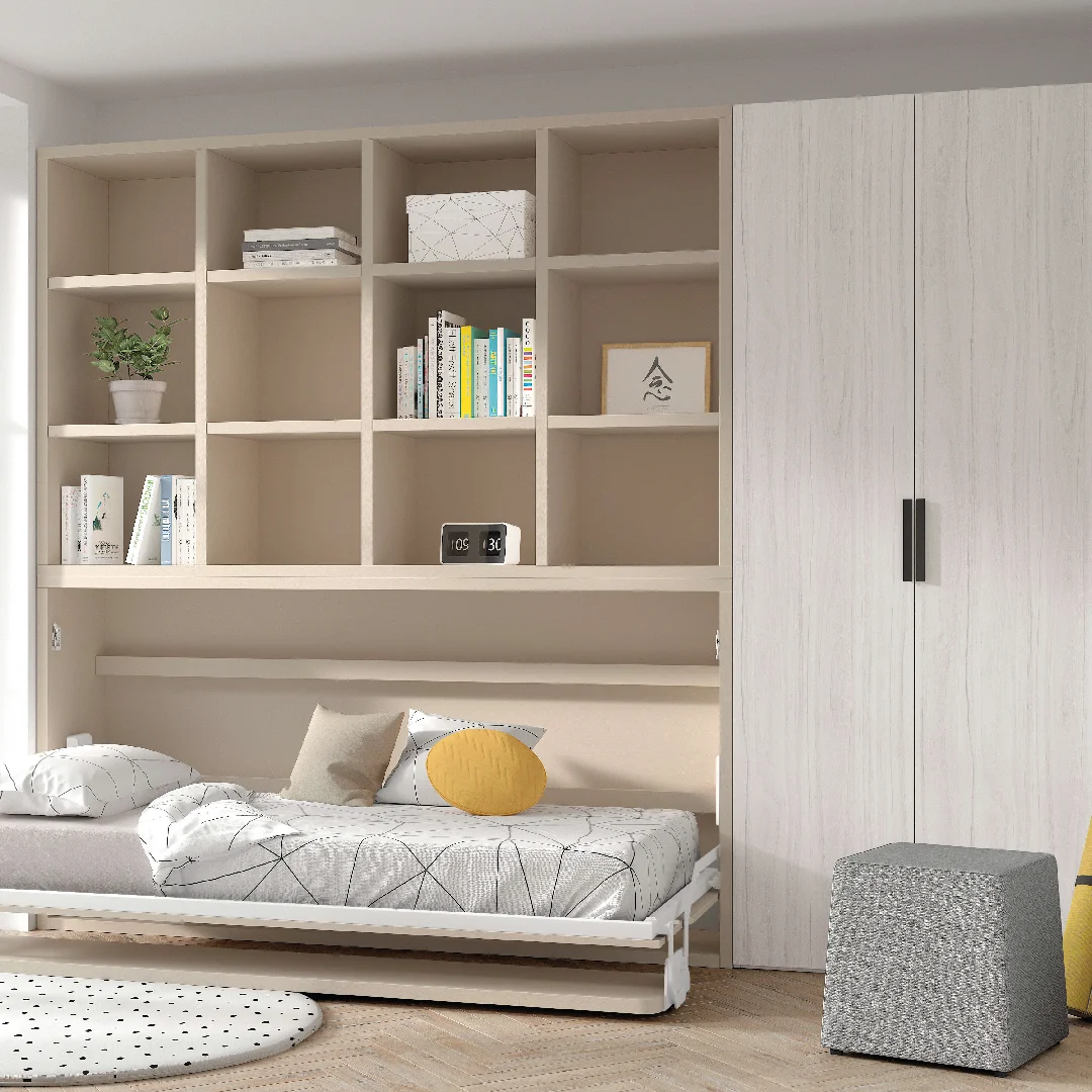 CAMA ABATIBLE CON ESCRITORIO Y LIBRERIA TVMS - Imagen 2