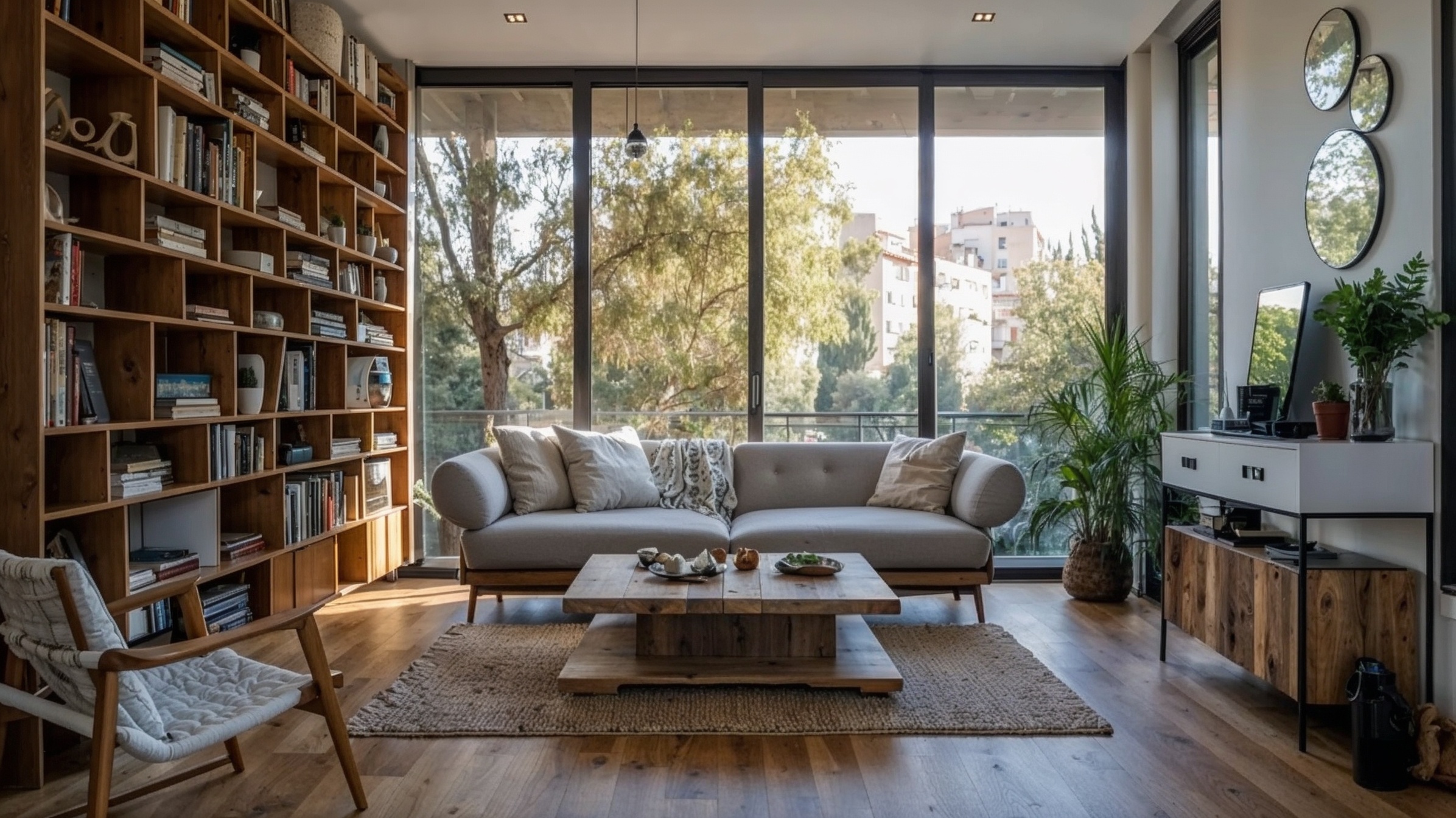 piso, grandes ventanales